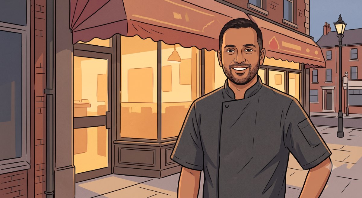 Arjeev Singh outside his takeaway in Gloucester